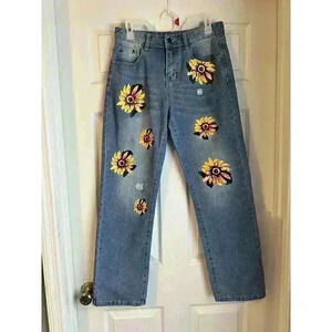 Misslook Women's Large Sunflower Denim Jeans Size S 90s Y2K Vintage Look